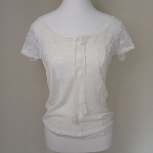Aeropostale Cottagecore Sheer Peasant Top Lace Details Ivory Size Small